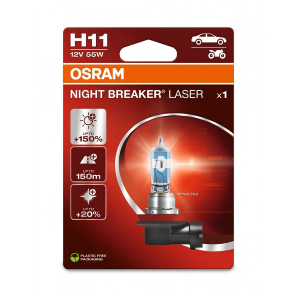 OSRAM NIGHT BREAKER LASER hõõgpirn 12V 55W H11 +150% 1tk