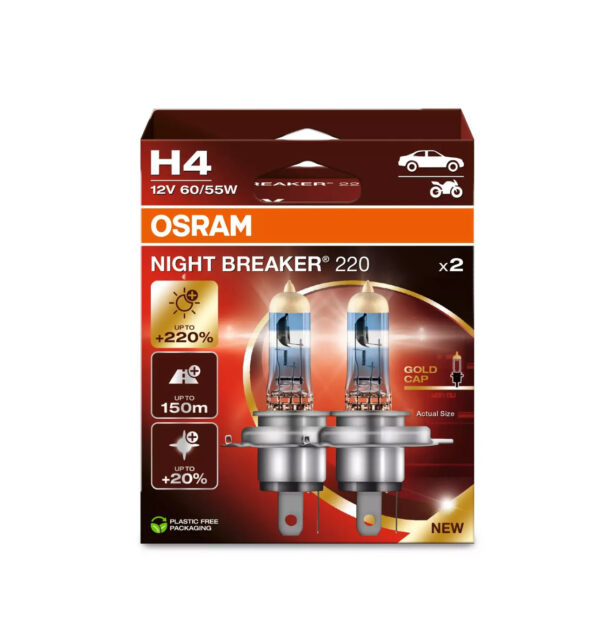 OSRAM NIGHT BREAKER hõõgpirn 12V 60/55W H4 +200% 2tk