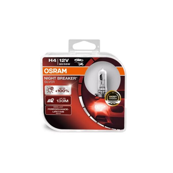 OSRAM NIGHT BREAKER SILVER hõõgpirn 12V 60/55W H4 +100% 2tk