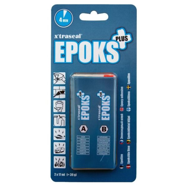 EPOKS+ värvitu kahekomponentne epoksiidliim 4min 34ml