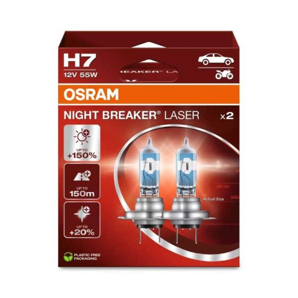 OSRAM NIGHT BREAKER LASER hõõgpirn 12V H7 55W +150% 2tk