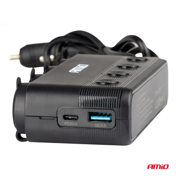 AMiO sigaretisüütaja pikenduspesa + USB-A + Type-C QC3.0 30W 12/24V - Image 2