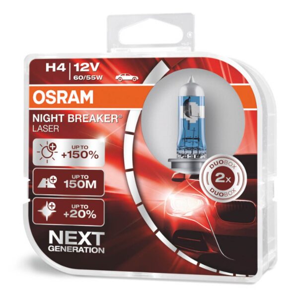 OSRAM NIGHT BREAKER LASER hõõgpirn H4 60/55W +150% 2tk