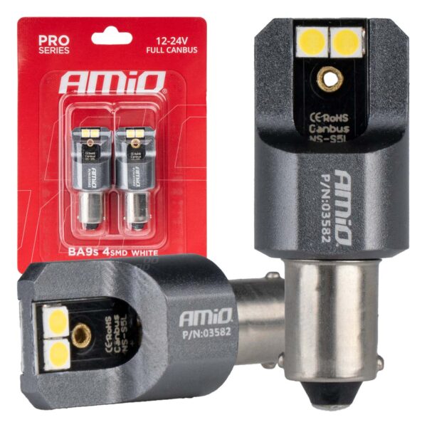 AMiO PRO SERIES valged LED PIRNID BA9S T4W 4x3030 SMD 12/25V CANBUS