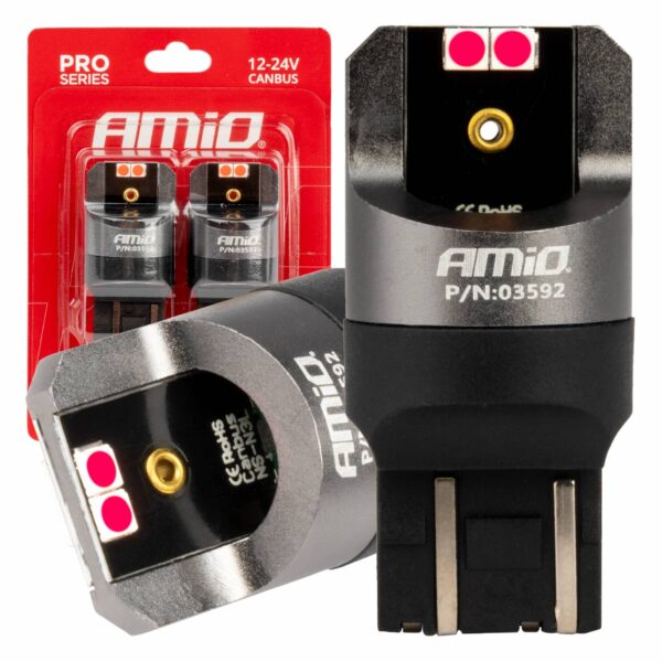 AMiO W21/5W punased LED pirnid 4x3030 SMD CANBUS 12/24V