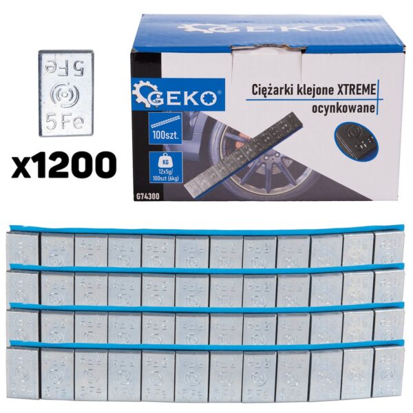 GEKO tsingitud kleebitavad tasakaaluraskused 100x12x5g 6kg/1200tk